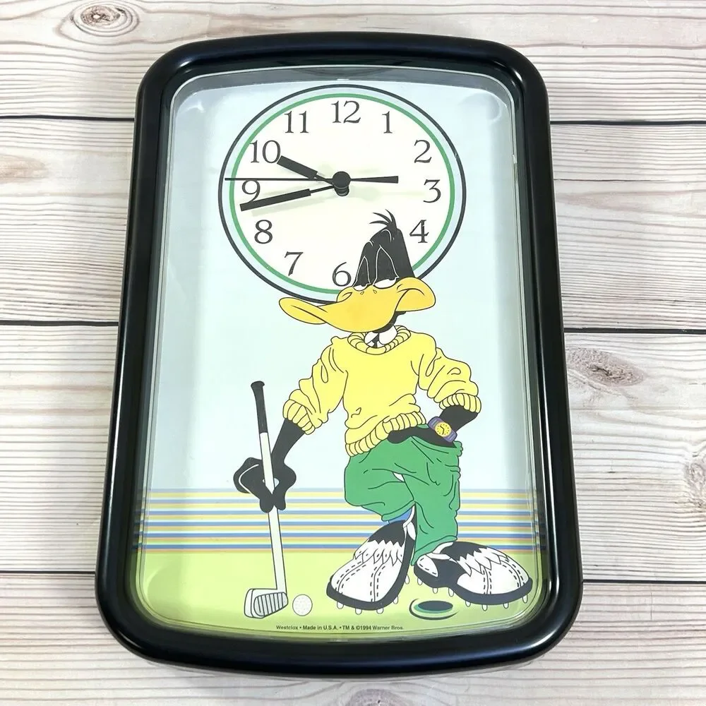 Westclox Daffy Duck Golfer Wall Clock 1994 Warner Bros Looney Tunes USA - WORKS